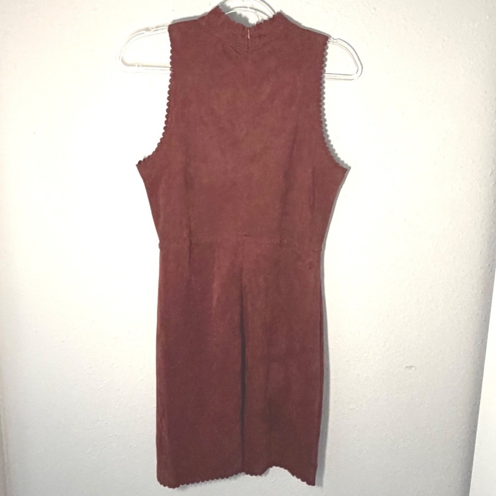 Soprano Burgundy Faux Suede Scalloped Mock Neck Mini Dress L